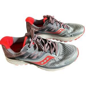 Women’s Silver and Neon Coral Saucony Running Shoes 9.5
